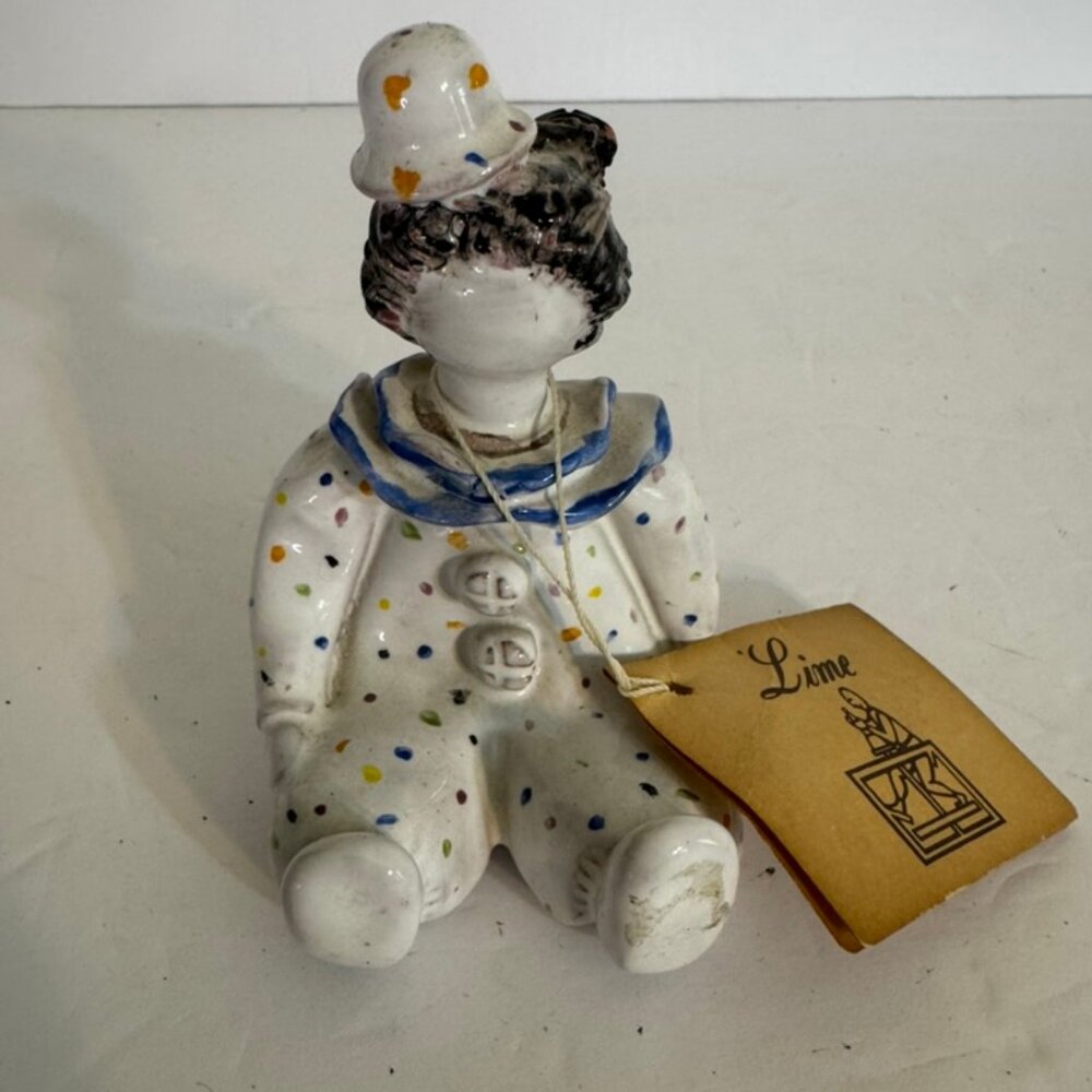 Vtg Muneca Lime Dominican Faceless Handcrafted Terracotta Doll-Clown Ex Cond